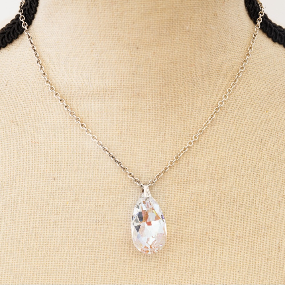 Pendant choker dainty sterling silver chain & Swarovski teardrop pendant elegant